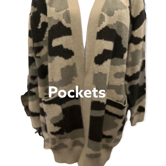 Oversized camo cardigan with front pockets - Picture 2 of 3